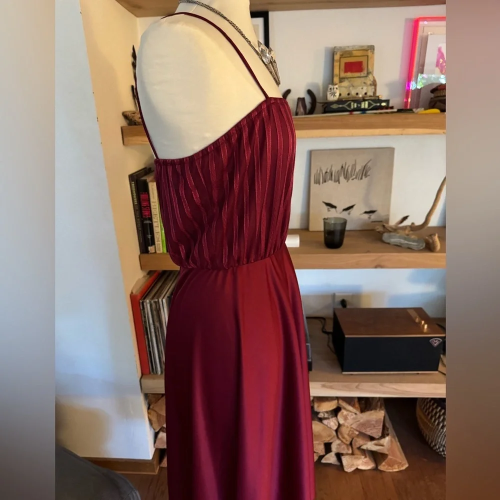 Vintage 70’s 80’s Burgundy Spaghetti Strap Cocktail Party Dress - Picture 8 of 11